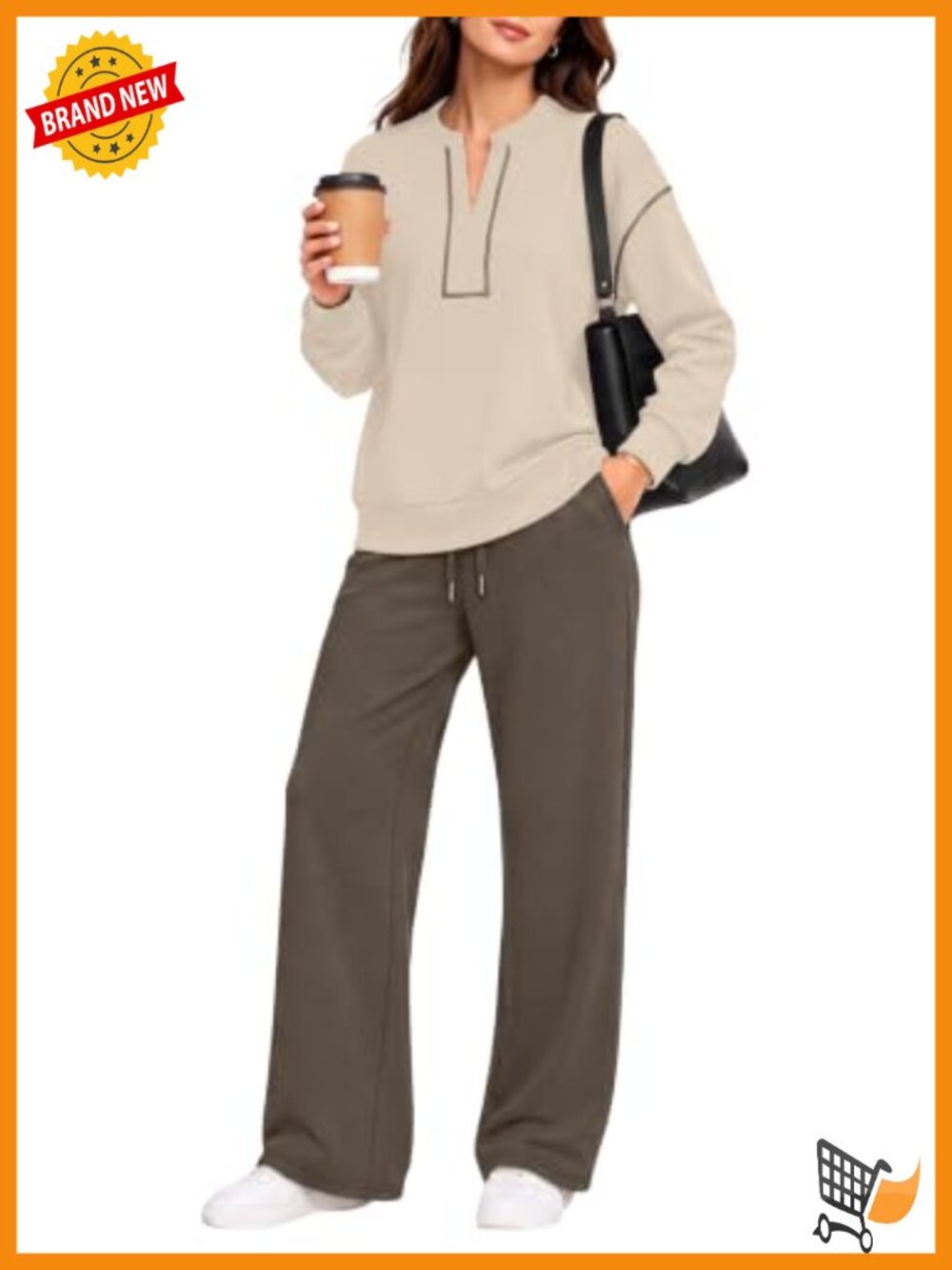 Women's 2 Piece Lounge Set Half-Zip Pullover Wide Leg Pants Fall Outfit